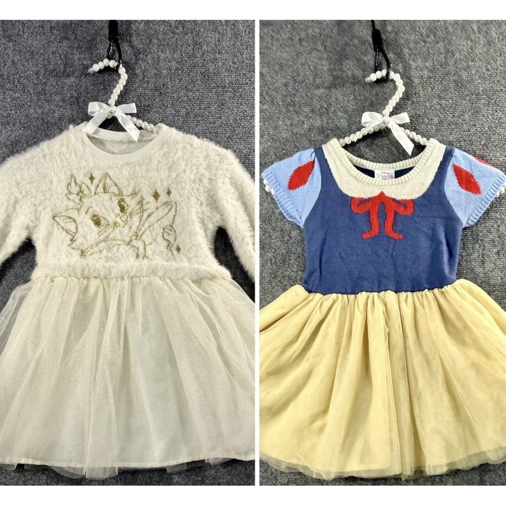 Disney Girls 3T Sweater Dress Bundle Marie Aristocats Snow White Tulle Lot